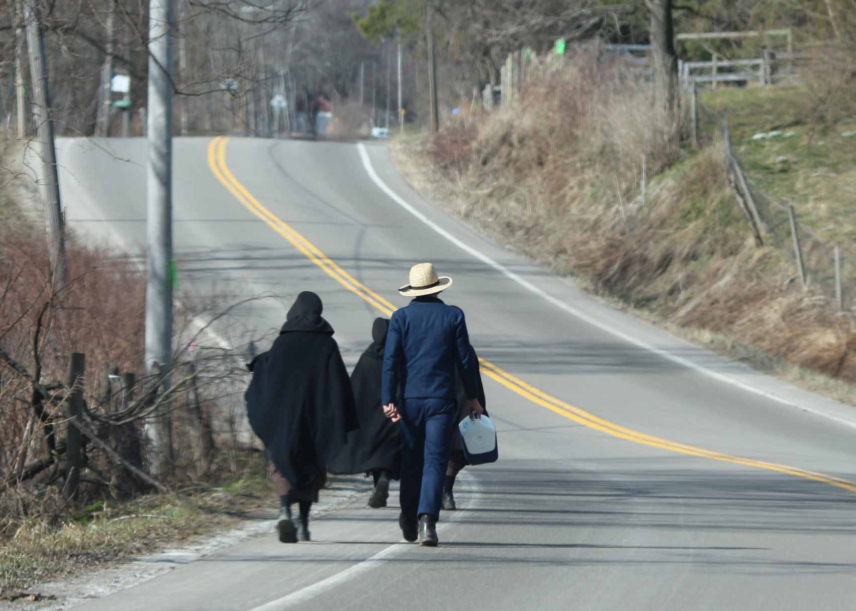 Amish students walking home after school